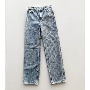 Y2K Zara Jeans Size 2 Womens Straight Leg Mid Rise Blk Pinstriped Denim Retro